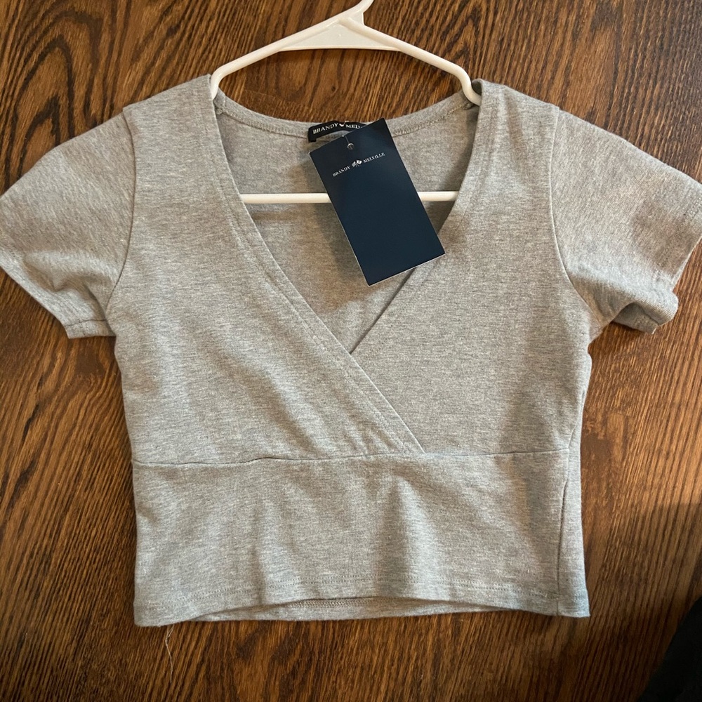 Brandy Melville gray v-neck crop top